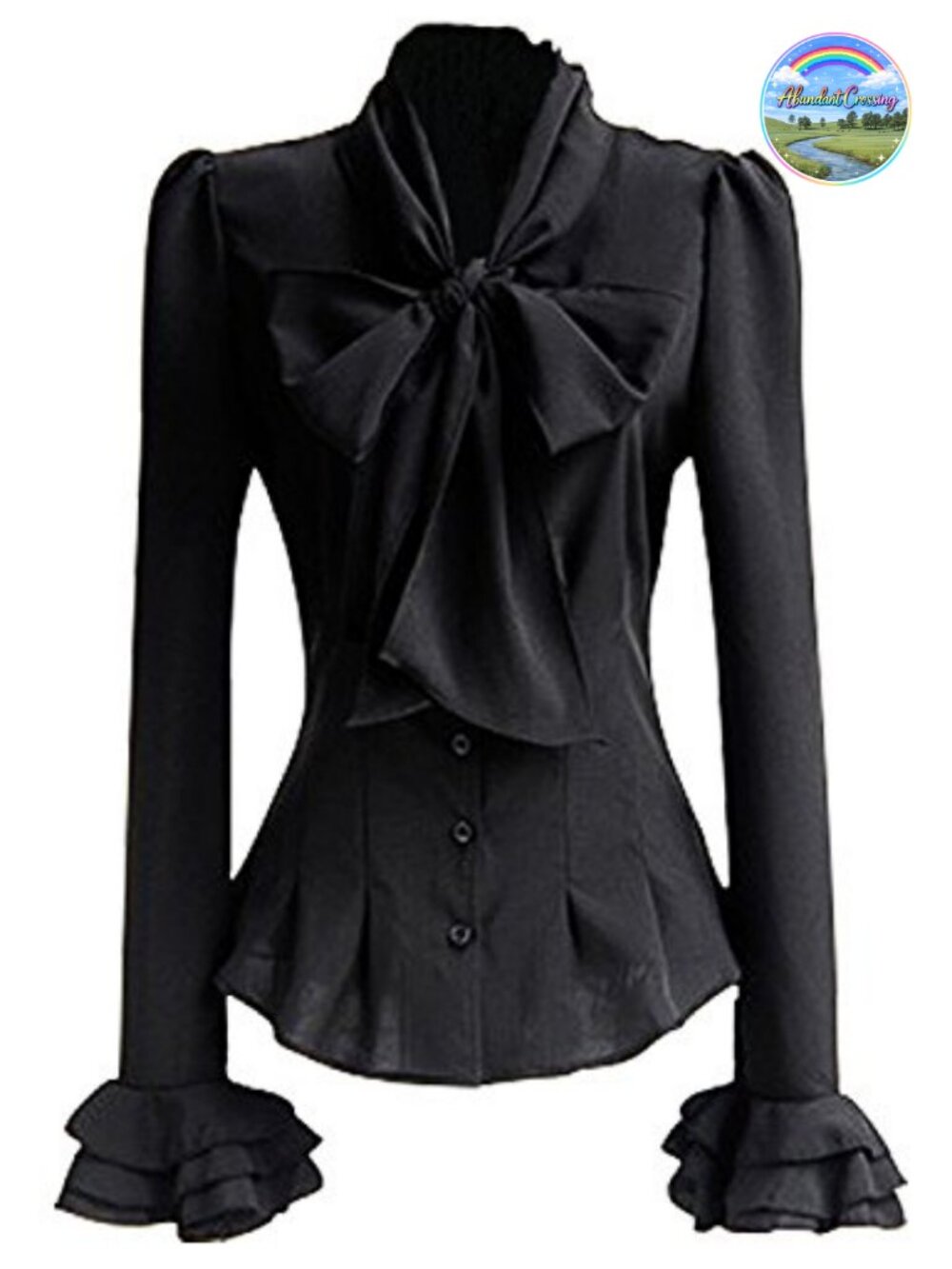 Ruffle Victorian Blouse Retro Silky Self Tie Bow Long Sleeve Steampunk Top